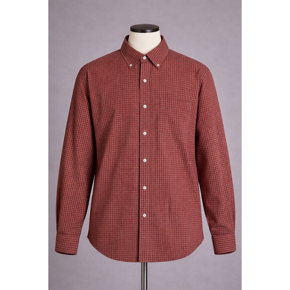 Banana‎ Republic Button Down Shirt Men's Large Burgundy Plaid Long Sleeve Cotton